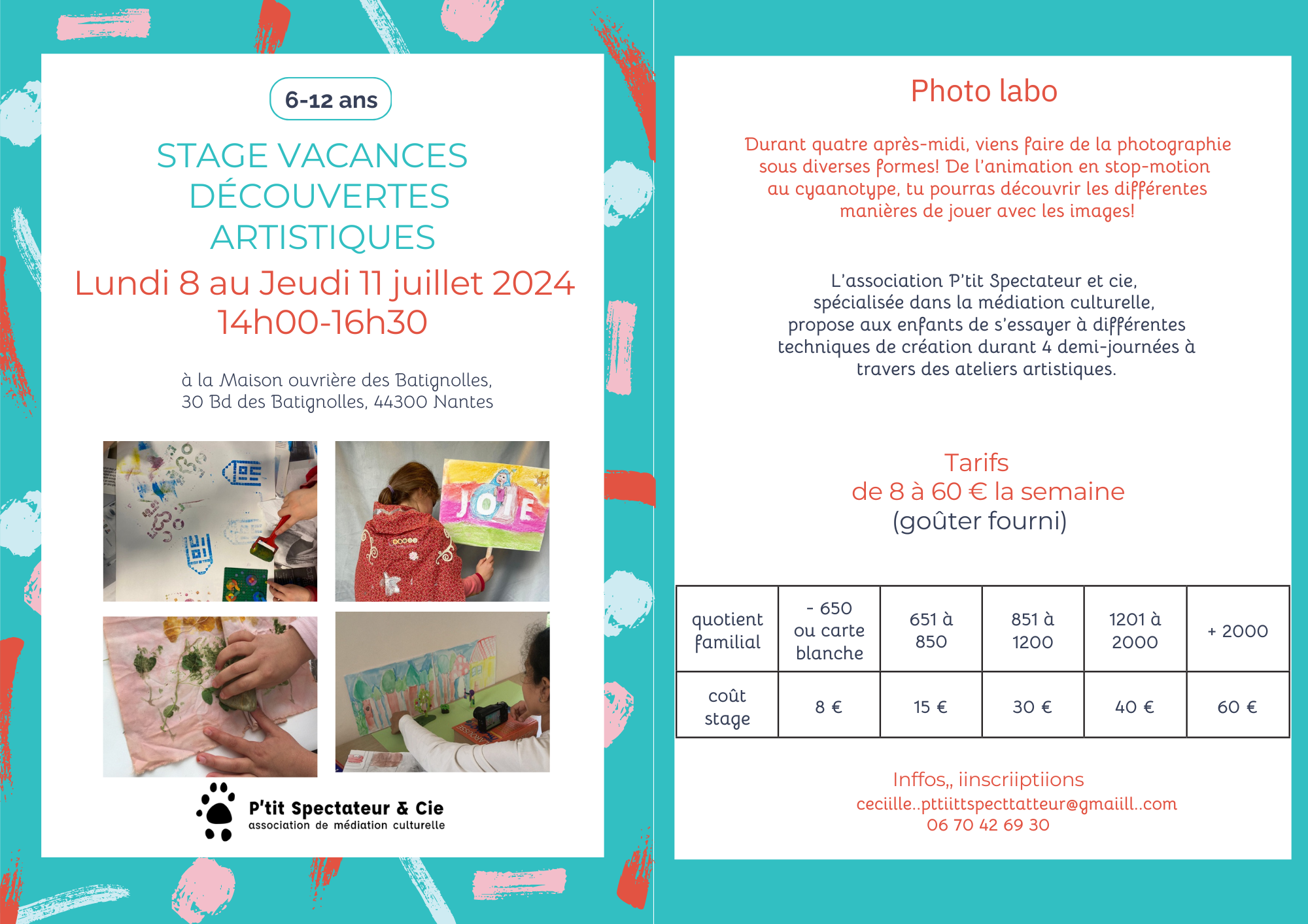 P'tit spectateur et cie Stage vacances